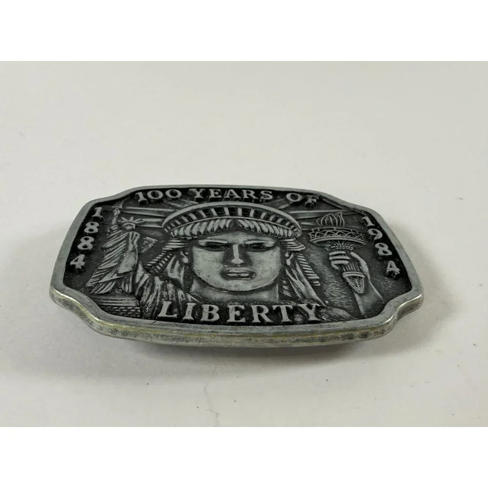 Vintage Liberty 1884-1984 Lady Liberty NYC Design Silver Tone Metal Belt Buckel